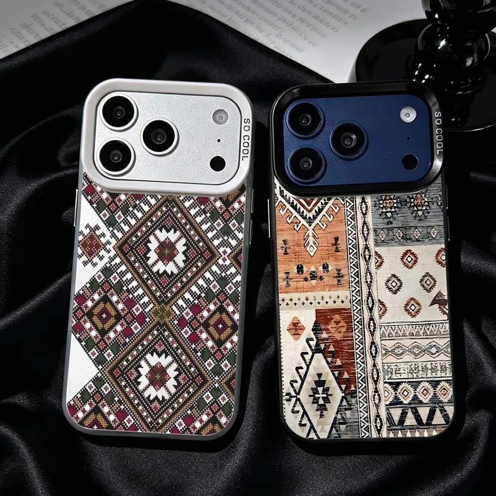 Ethnic Geometric For iPhone 17 Air 16 15 14 13 12 Mini 11 Pro Max Plus Shockproof Plating Matte Cover Phone Case