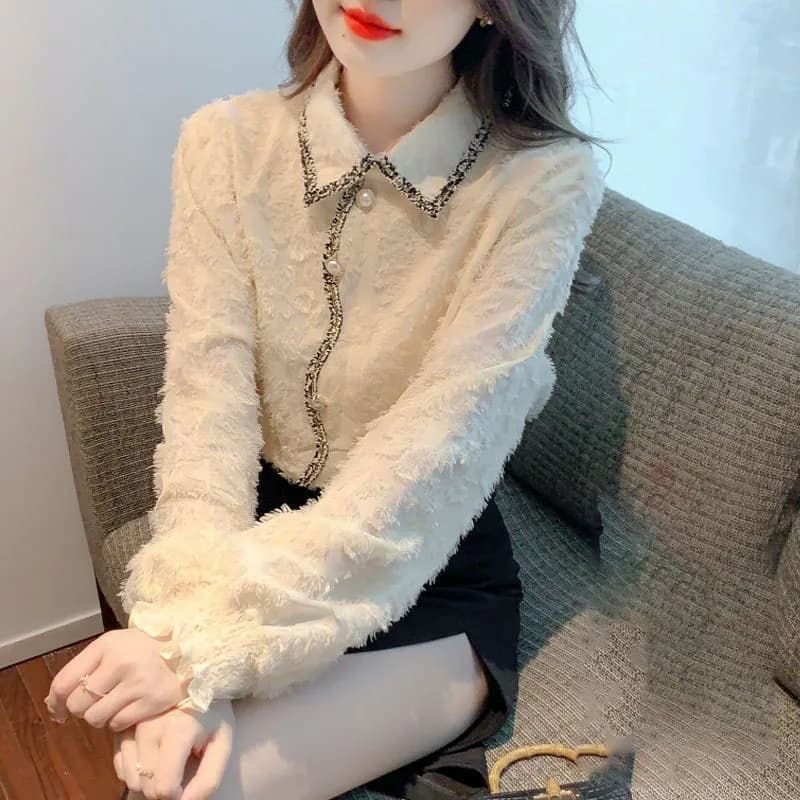 Camicia con bottoni in tinta unita femminile elegante moda autunno inverno coreano spesso tutto-fiammifero camicetta con colletto rovesciato abbigliamento da donna