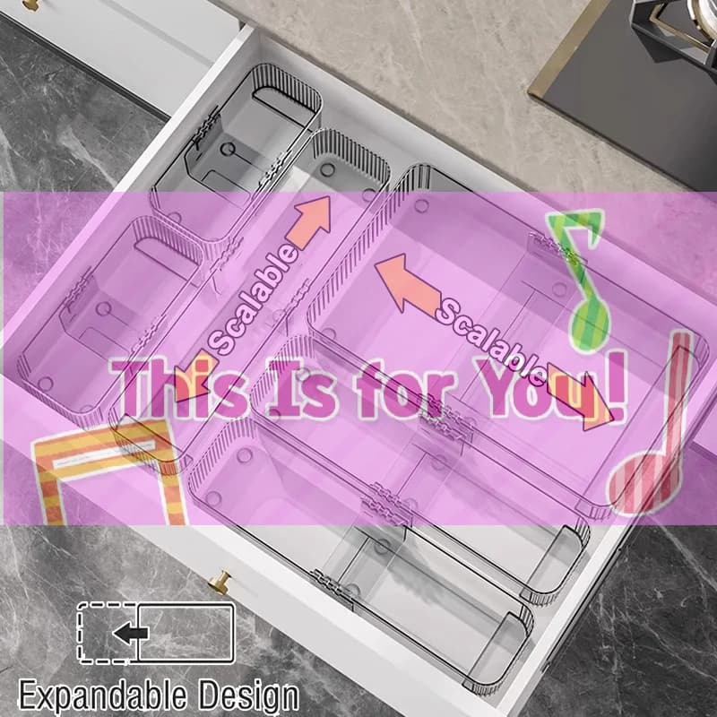 ,HMA,Expandable Organizer for Drawers and Containers, Plastic Divider Box for Kitchen Cutters, Tray for Make-up, Bathroom and Office Storage