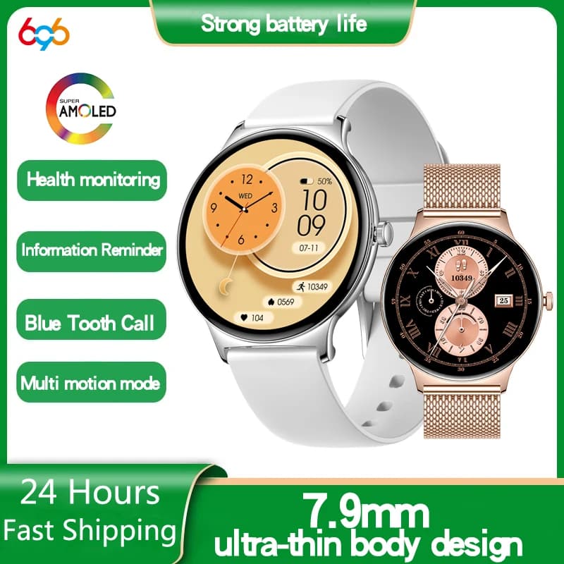 Smartwatch 1.43 "Schermo AMOLED ultrasottile Uomo Donna Frequenza cardiaca Ossigeno nel sangue Sport Chiamata dente blu Orologio intelligente musicale impermeabile