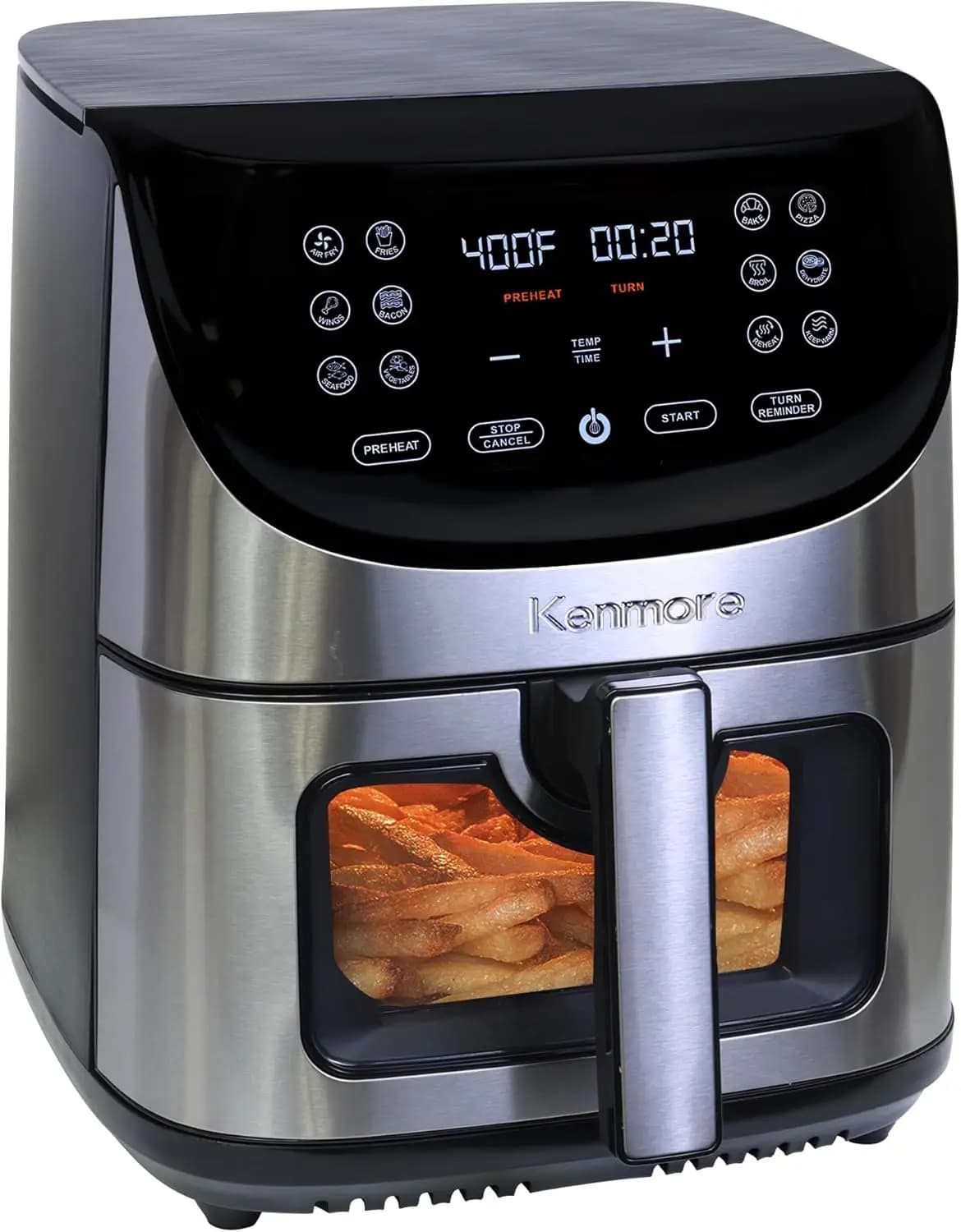 8 Qt Kenmore Air Fryer - Digital Touch Screen, 12 presets, non-stick basket, stainless steel and black