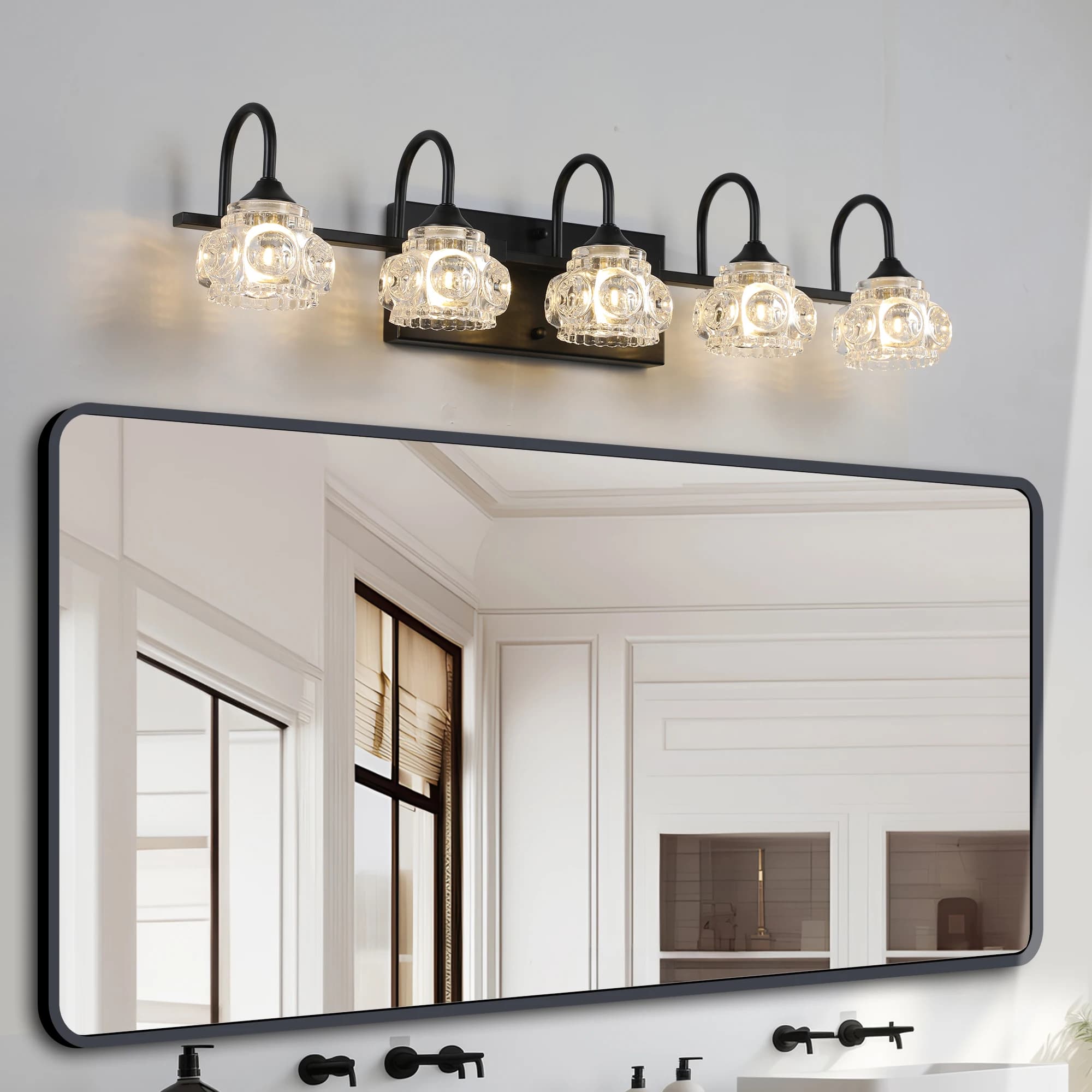 Lampada da Specchio Moderna di Lusso in Cristallo, Varie Opzioni di Finitura (Oro/Nero/Cromo), Base G9, Illuminazione Sopra Specchio per Bagno Principale
