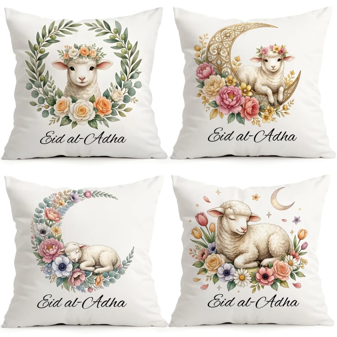 1/4pcs Eid Al-Adha Sheep Floral Pattern Cushions Pillowcase Polyester Cushion Cover Throw Pillow Pillowcover Home Car Sofa Decor