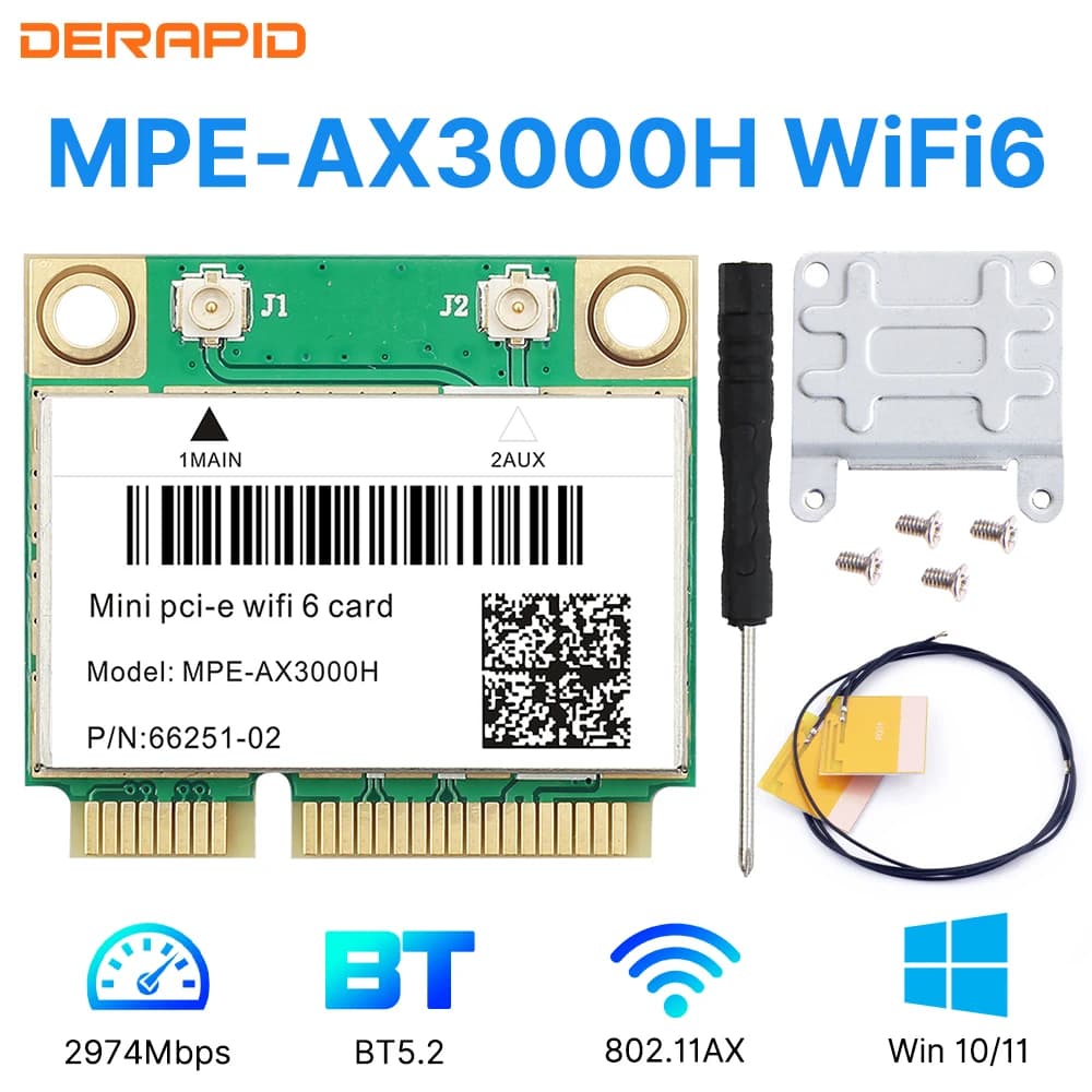 Adattatore WiFi 5/6 AX3000H/AC7260 Dual Band 2.4G/5Ghz per Bluetooth 4.0/5.2 Mini PCI-E Rete Wlan Scheda WiFi 802.11AX Win 7/10/11