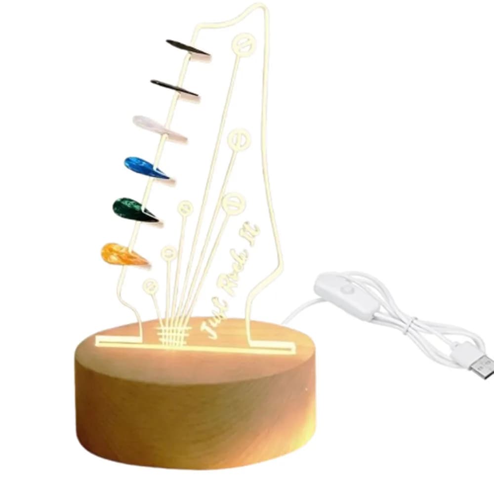 Supporto per plettri da chitarra illuminato con base in acrilico e legno, espositore per plettri con luce, regalo musicale, luce notturna