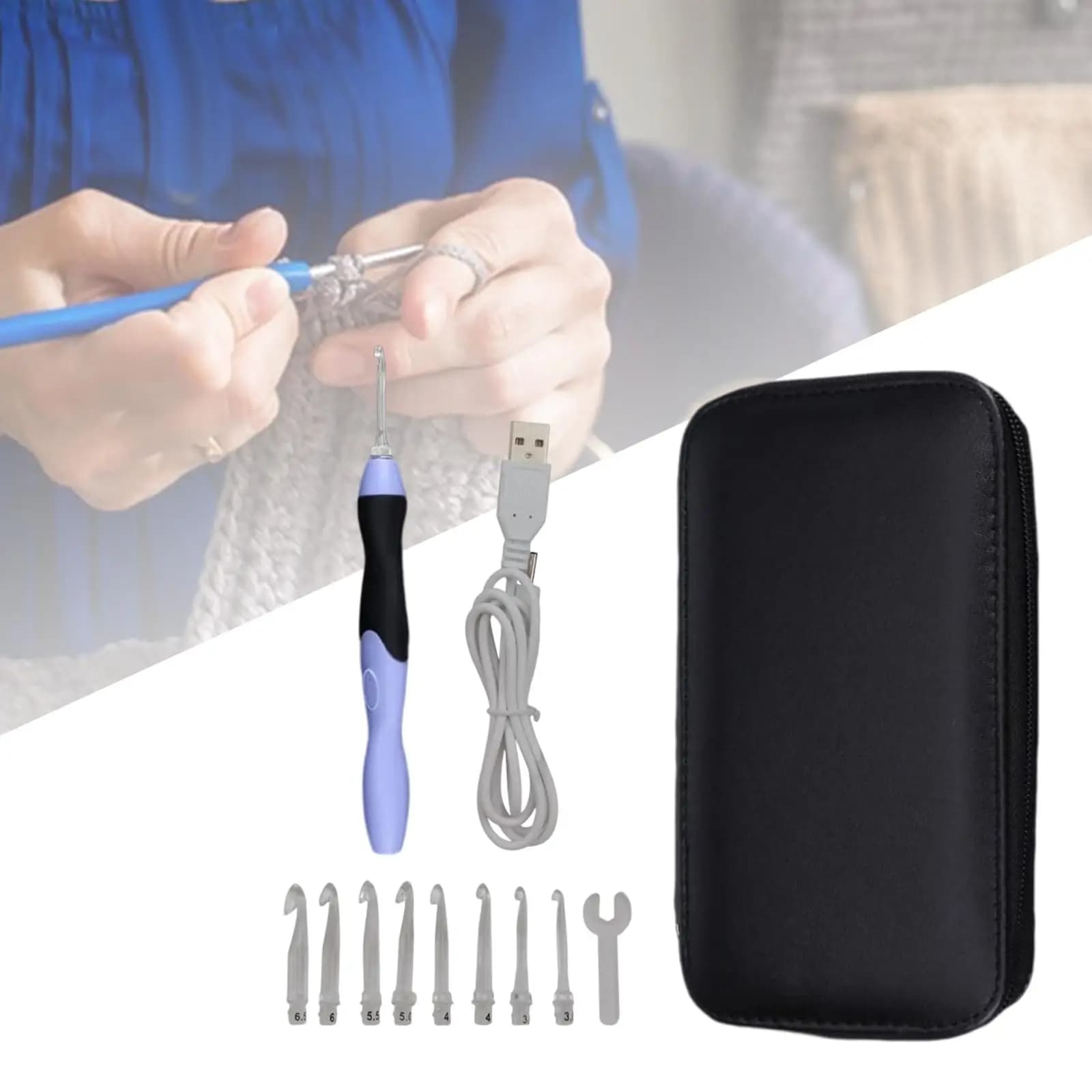 Luminous Crochet Hook Kit Interchangeable Heads USB Rechargeable Soft Handle Set for Knitting and Crochet DIY Craft Supplies