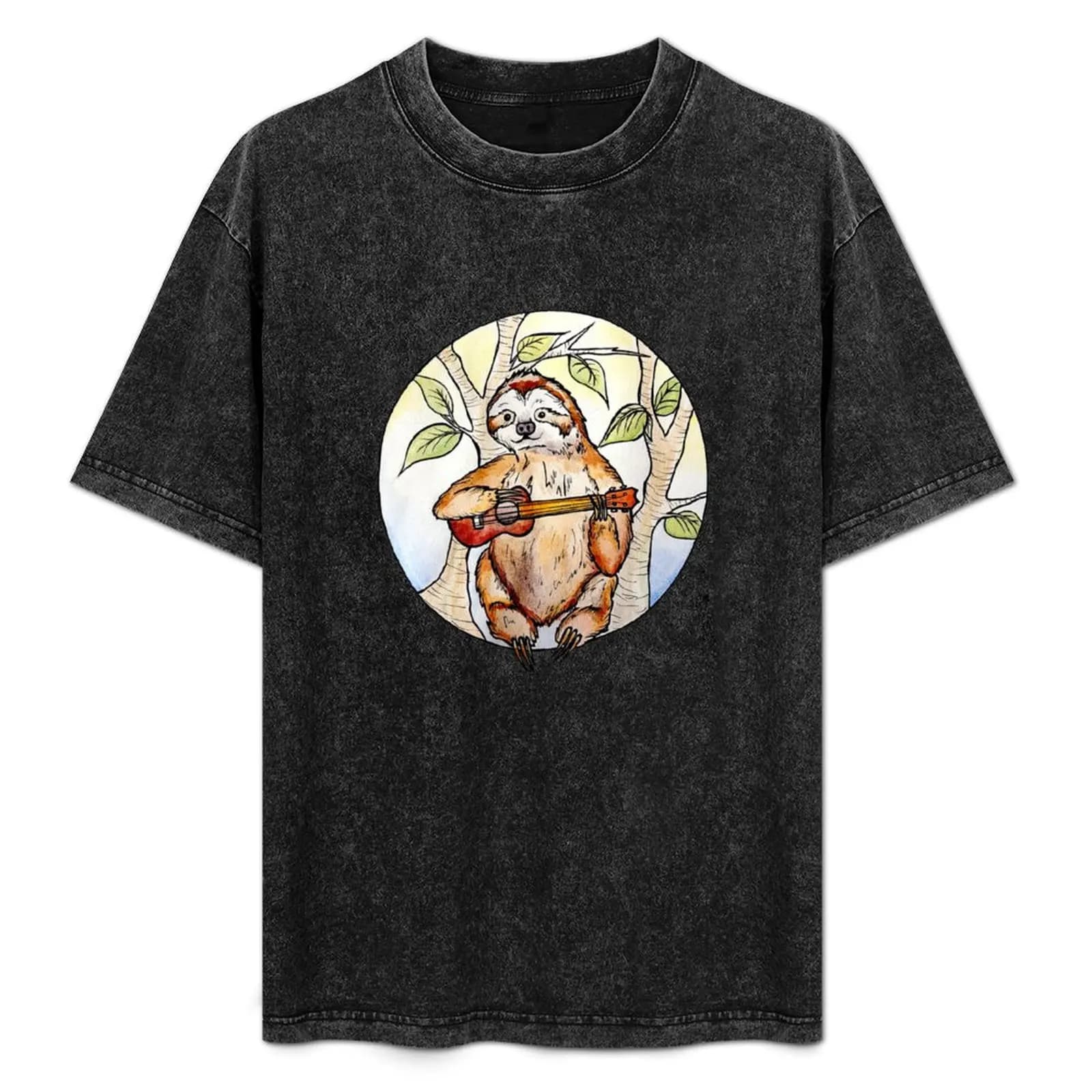 T-shirt a maniche corte casual da festival con stampa di una lenzuola di gomma che suona un ukulele