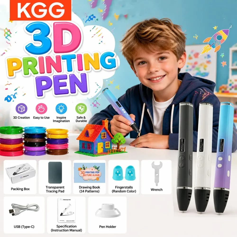 OLED Screen 3D Printing Pen Adjustable Temp Fast Extrude 3D Drawing Pen with PLA Filament Kids DIY Holiday Birthday Gift