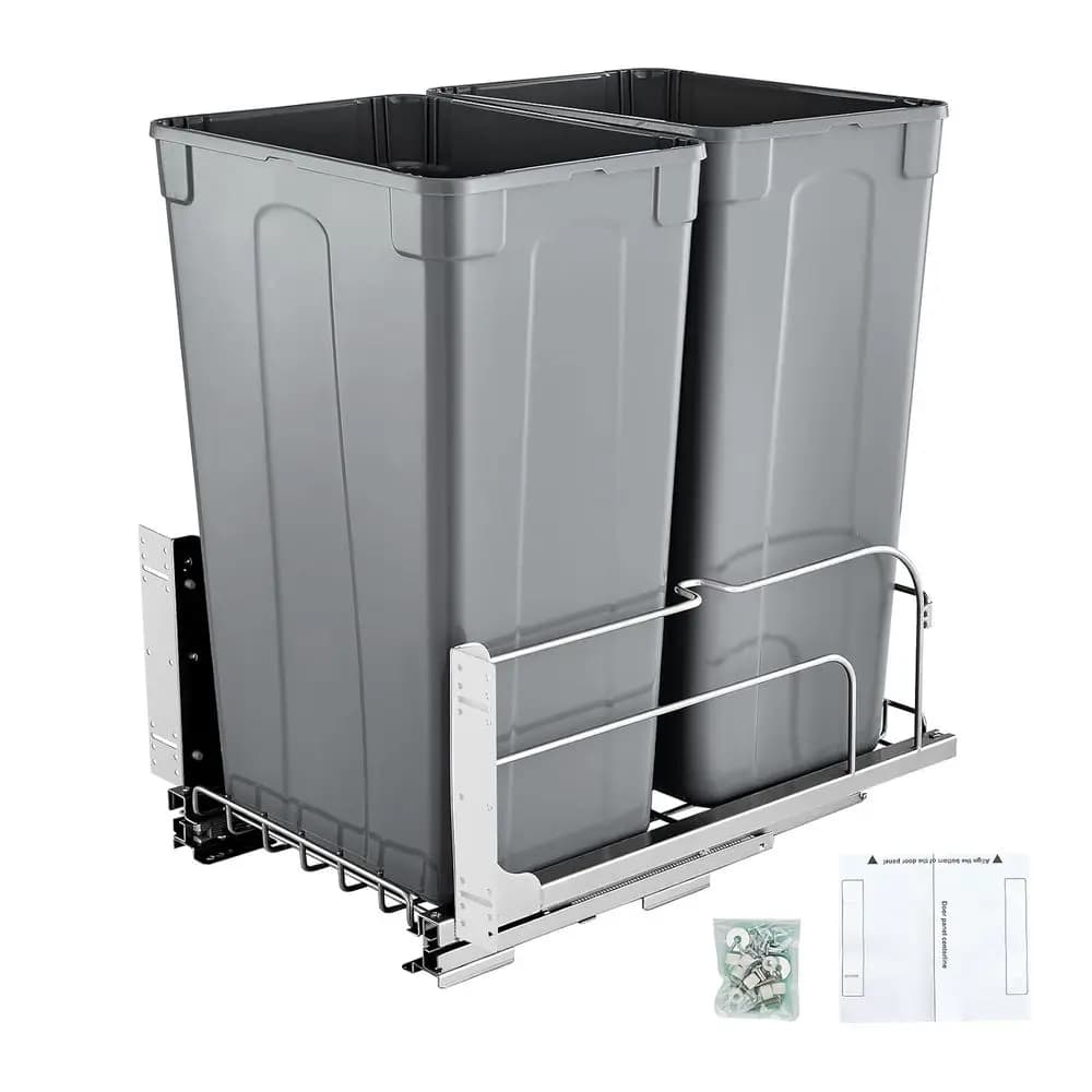Contenitore per rifiuti estraibile, 50 QT x2, doppio, da incasso, per cucina, contenitore per rifiuti e riciclo resistente con kit porta e serratura