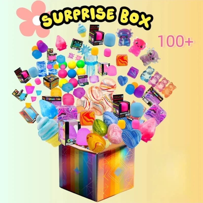 120+ Pieces Assorted Squishy Figures Blind Box Surprise Toy Slow Rising Soft Fidget Toys Featuring Moai Head Panda Rabbit Stress
