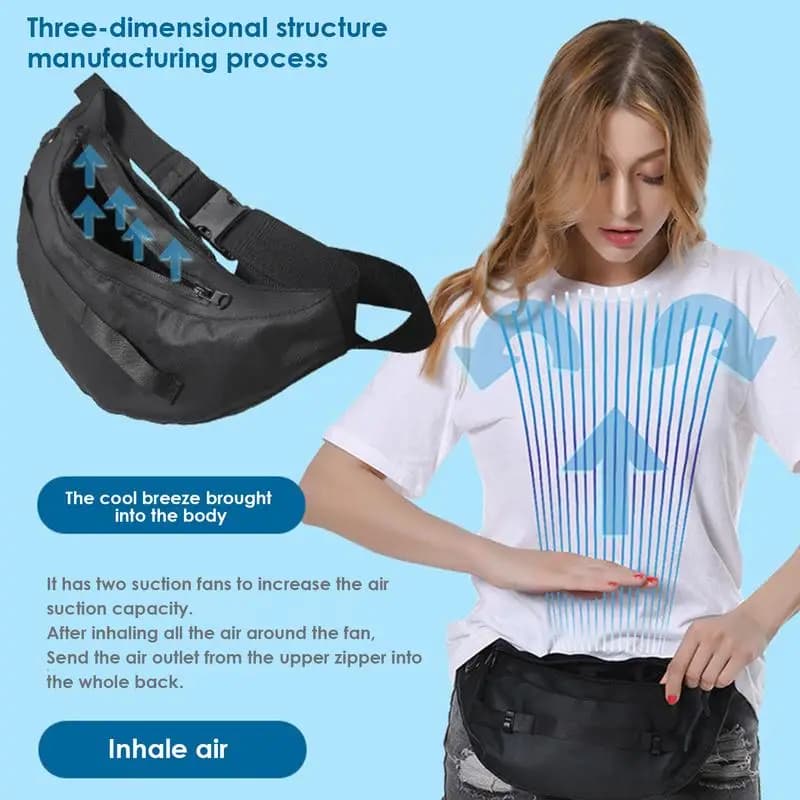 Under Shirt Fan Mini Waist Fan Fanny Pack USB Powered Powerful Airflow Mini Waist Fan Wearable Personal Fan Hands-Free Portable