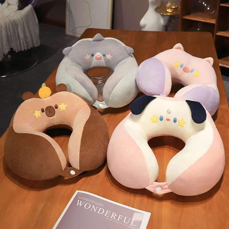 Cuscino da viaggio a forma di cammello dei cartoni animati Hakimi, supporto per il collo a forma di U, cuscino per il collo per aereo e auto, cuscino poggiatesta, cuscino per il riposo, cuscino lombare per il collo
