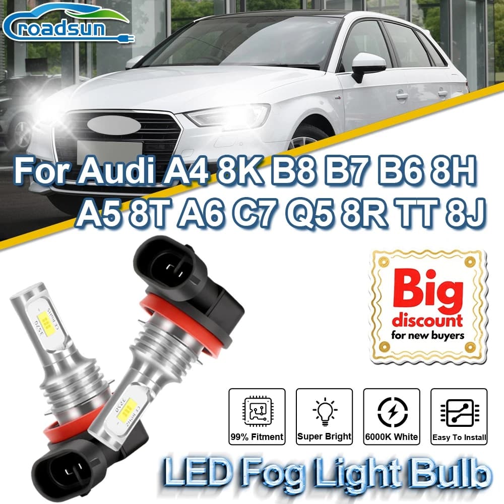 ROADSUN Per Audi A4 8K B8 B7 B6 8H A5 8T A6 C7 Q5 8R TT 8J Aggiornamento Canbus LED Fendinebbia Lampadine Fendinebbia Foli Plug And Play