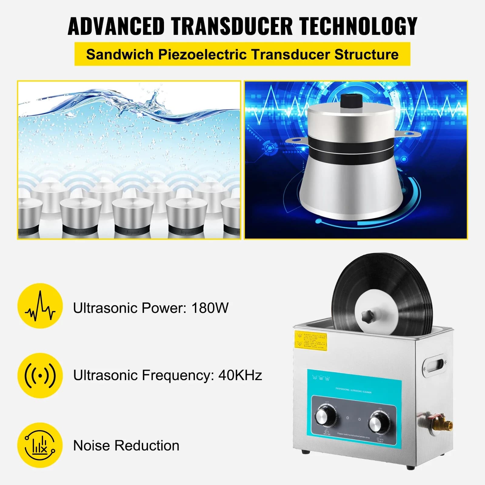 SIHAO 6L Vinyl Record Cleaner Knob 180W Ultrasonic Mini Washing Machine Ultrasound Contact Lenses Dental Jewelry Cleaning Tools