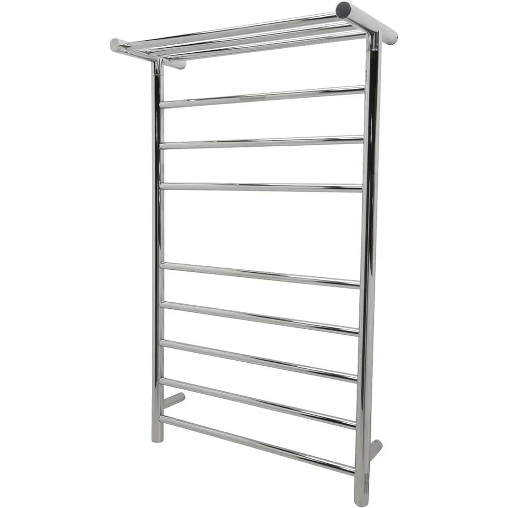 Scaldasalviette Elettrico da Parete Eve 8 Bar con Ripiano Superiore in Nichel Spazzolato, Efficienza Energetica 93W, Scaldasalviette Elettrico a Presa o da Bagno
