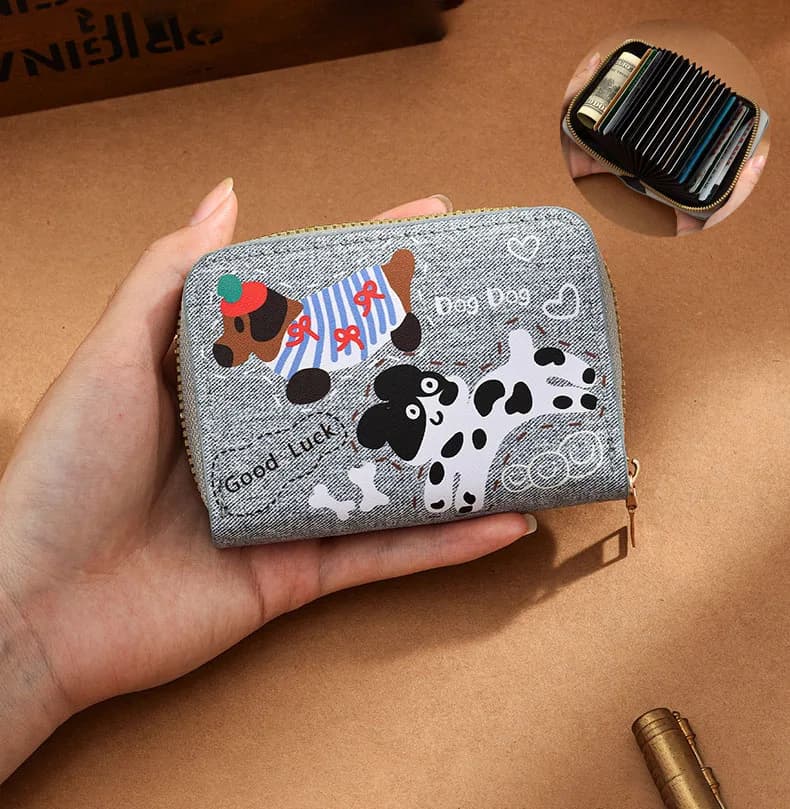 Portafoglio da donna con motivo Bassotto, grazioso, con doppia cerniera, porta monete, protezione RFID, porta carte multiplo, borsa piccola da uomo, regalo