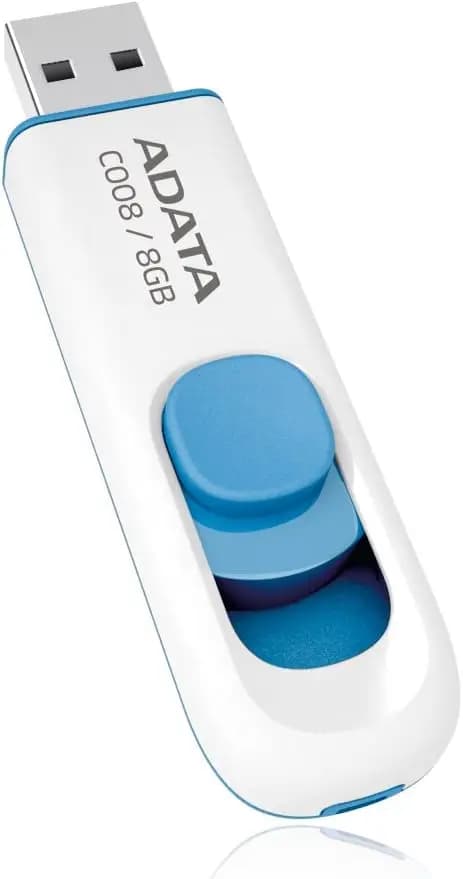 Chiavetta USB 2.0 Retrattile da 8GB, Bianca/Blu, Compatta e Portatile con Garanzia a Vita