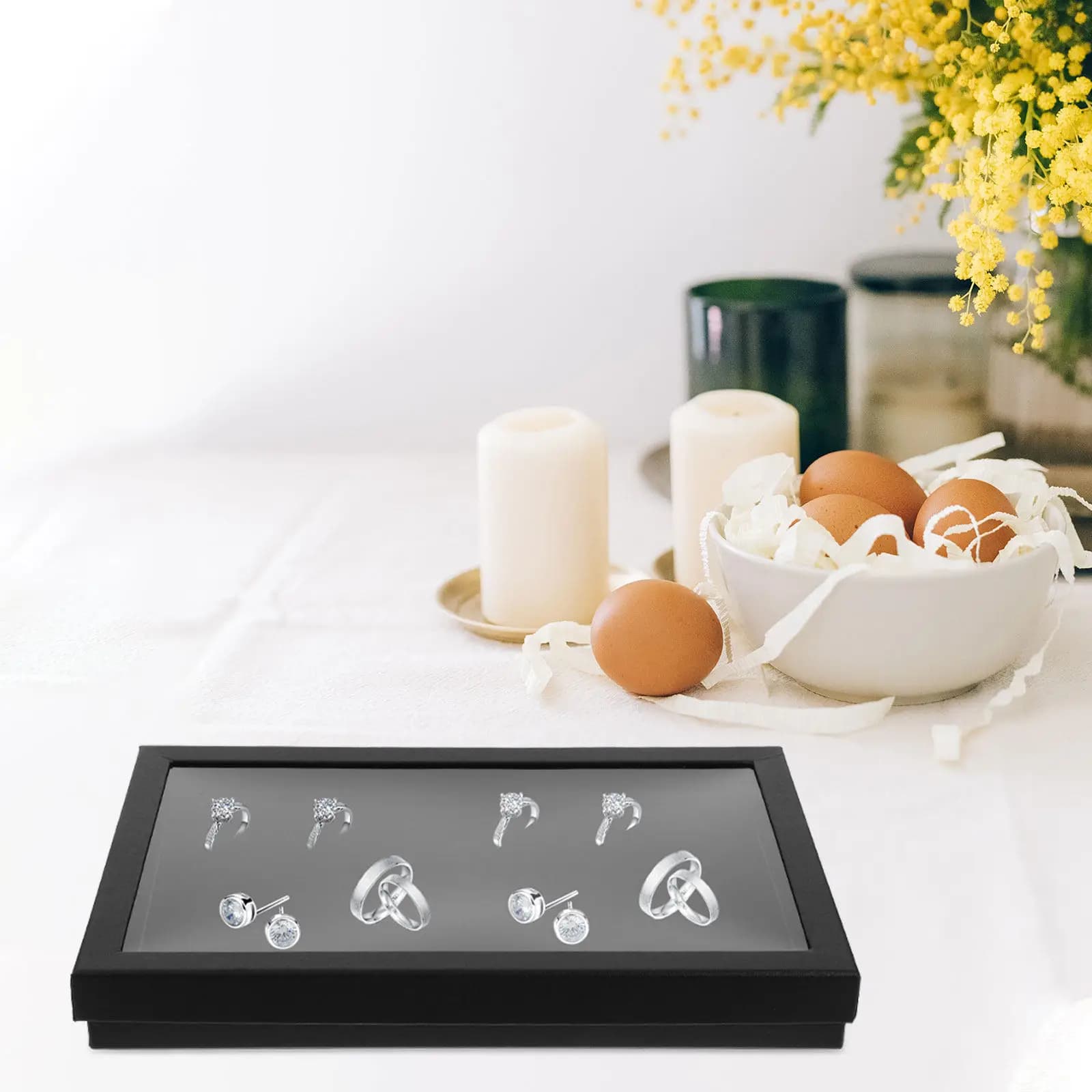 Earring Organizer Jewelry Tray with Lid Compact Lightweight Travel-Friendly Ring Display Case for Women Girls Multi-Functional