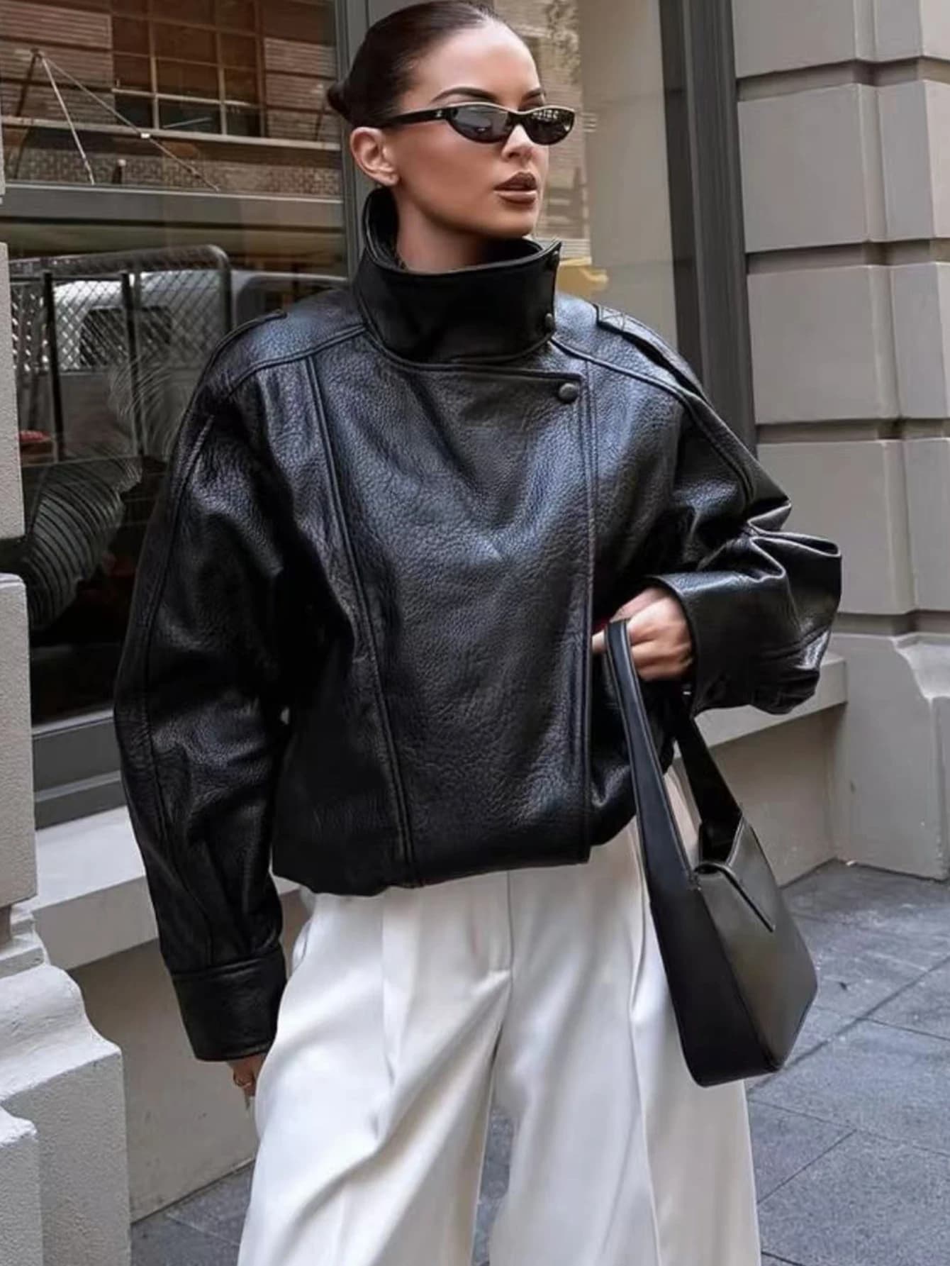 Giacca in pelle da donna autunno inverno 2025 Giacche in ecopelle PU causali larghe Cappotto Giacche da moto da strada alla moda