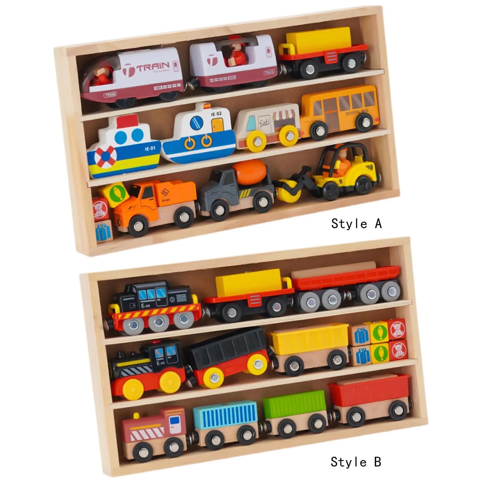 Set di trenini in legno, vagoncini, giocattoli educativi per la prima infanzia, giocattoli natalizi, trenino impilabile, blocchi da costruzione, trenino giocattolo per bambini