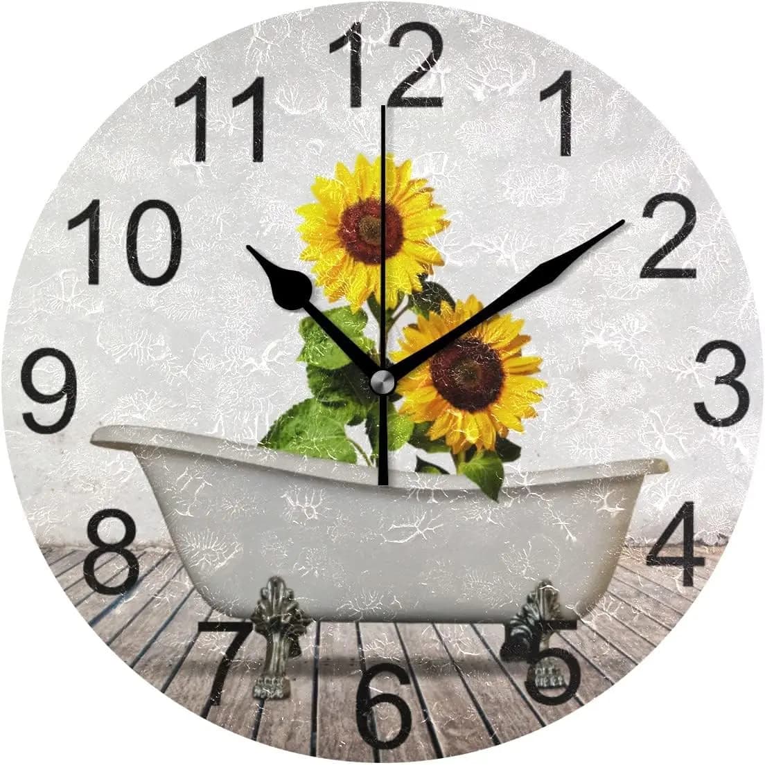 Wall clock for bathroom Silent wall clock without tickle Decorative bathroom clock with sunflower for bath