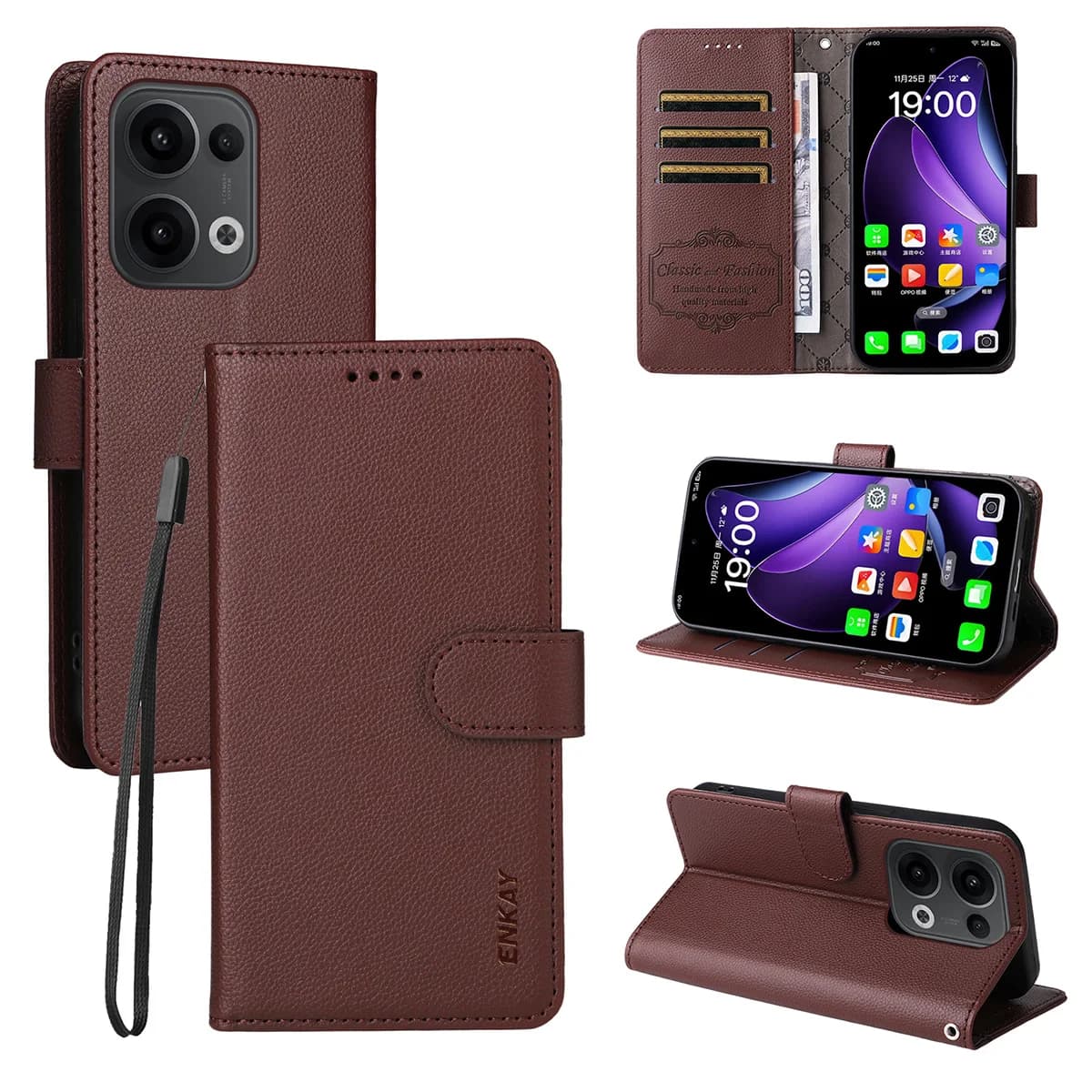 Per Oppo Reno14 F 5G / Oppo Reno13 5G (Global) / Oppo Reno14 5G (Global) Custodia a portafoglio con cinturino ENKAY HAT PRINCE Blocco RFID L