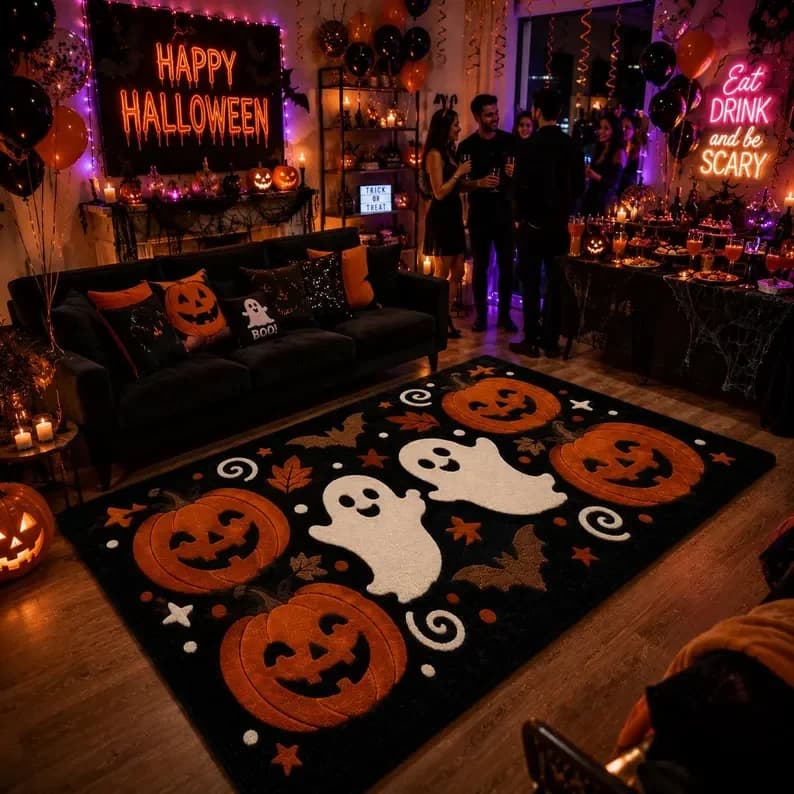 Orange Dancing Skeleton Halloween carpet,lounge coffee table,entrance hallway,study room Welcome rug,Non Slip Rug,Gift
