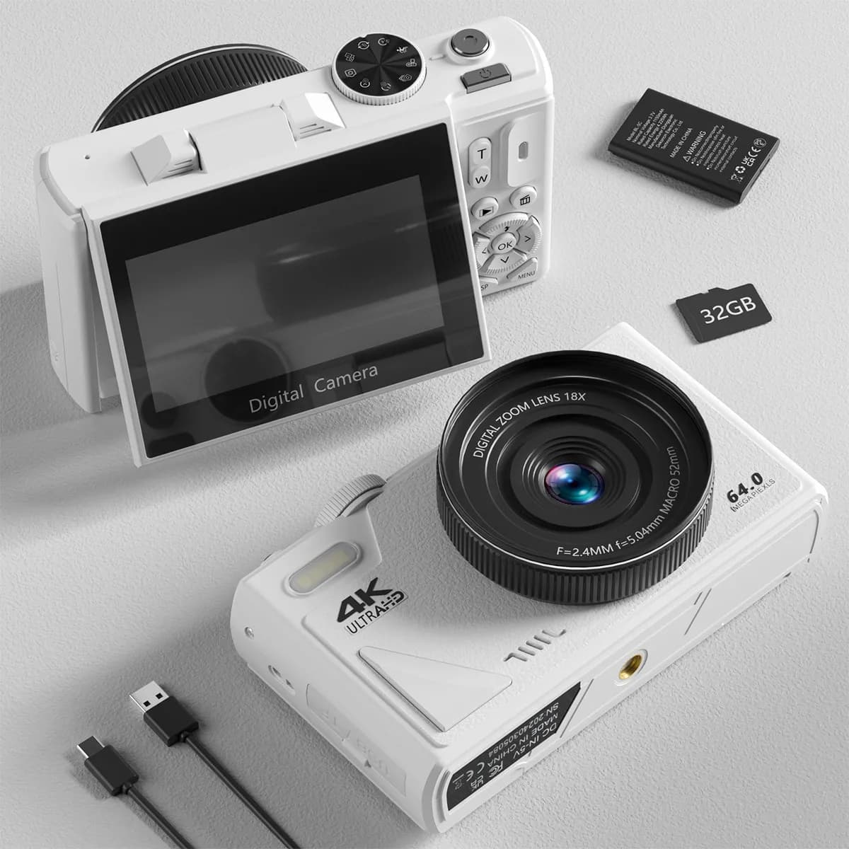 Fotocamera digitale compatta 4K Zoom 64MP 18X per fotografia Vlogging YouTube Flash con schermo ribaltabile da 3''