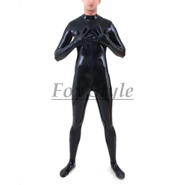 tuta in lattice con calzino e guanti in lattice per uomo catsuit nero in lattice