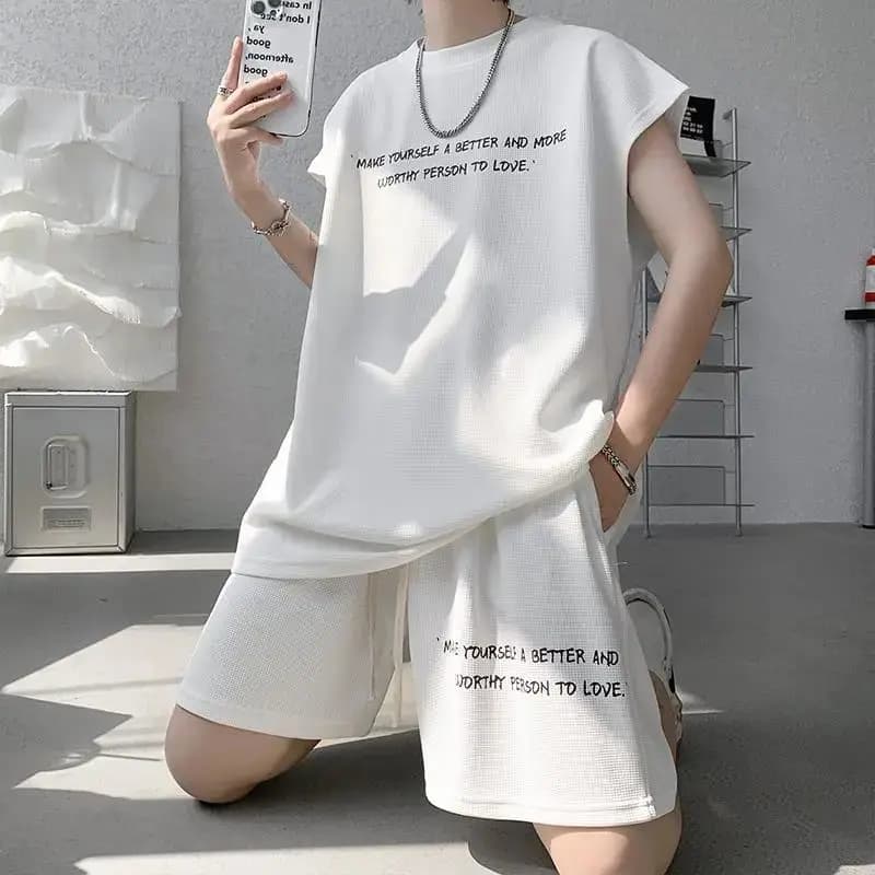 Sporty suit Men's Summer Plus Size 2025 – Trendy Set with Sleeveless Canotta and Shorts, Casual Clothing Two Pieces