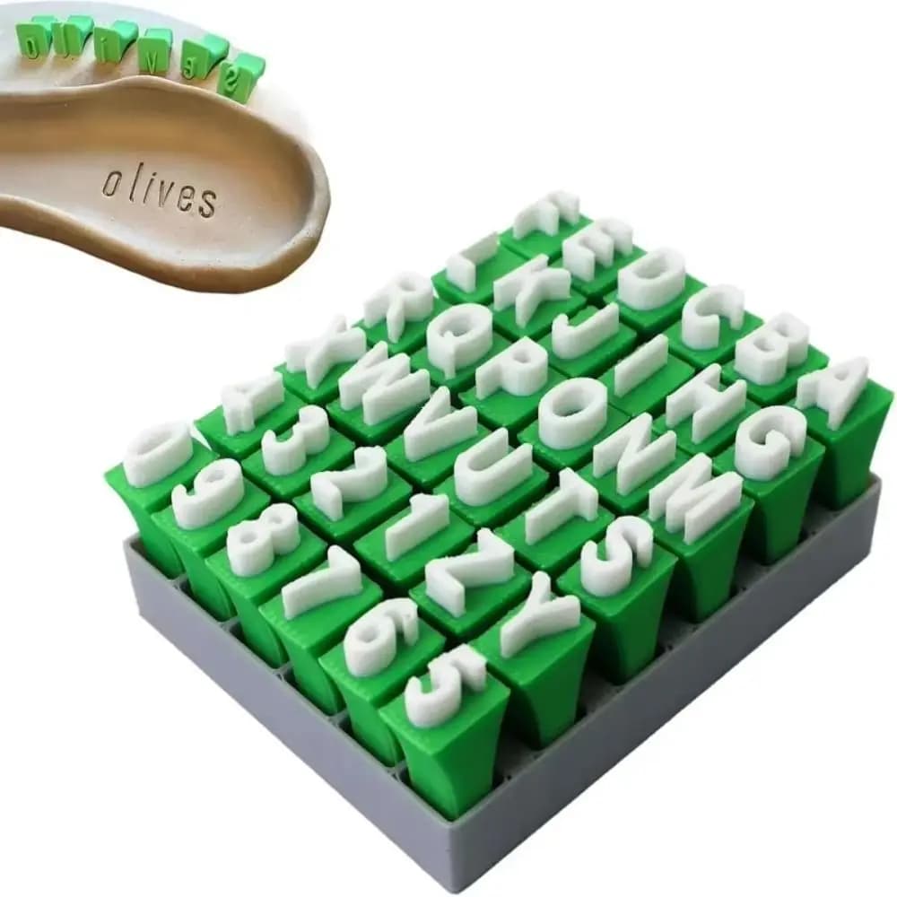 Uppercase Lowercase Letters Alphabet Clay Stamp Set Polymer Clay Handmade Craft Tools Pottery Letter Stamps Plastic Green