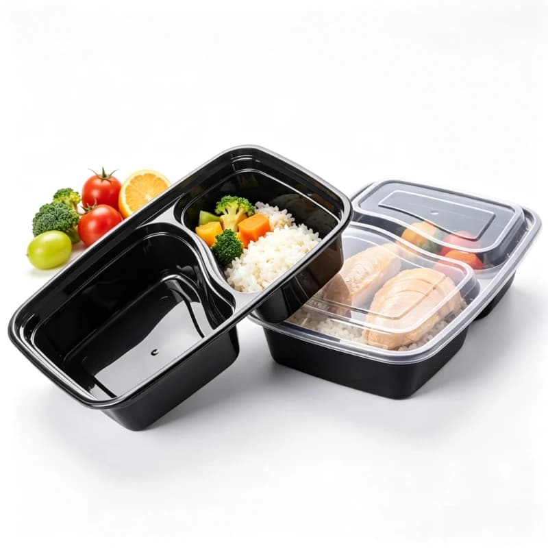 10Pcs Disposable 2‑Compartment Bento Boxes with Lids,Portable Takeaway Food Container for Fruit,Meal Prep&Household Food Storage