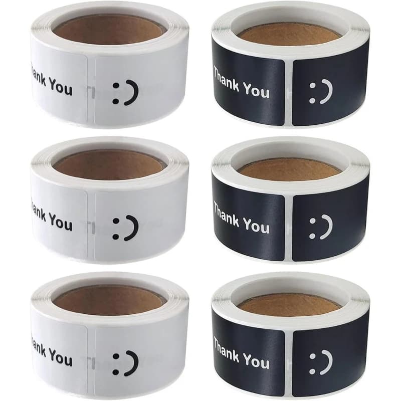 Smiley Thank You Sealing Sticker 25 × 76mm Black and White Two-color Self-adhesive Label, Hand Account Gift Bag