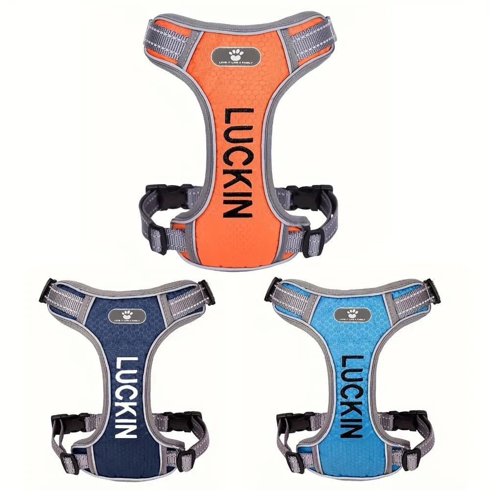 Custom Reflective Dog Harness with Name, Heavy-Duty Anti-Slip Vest Harness with Adjustable Buckles for Dogs Nighttime Walks