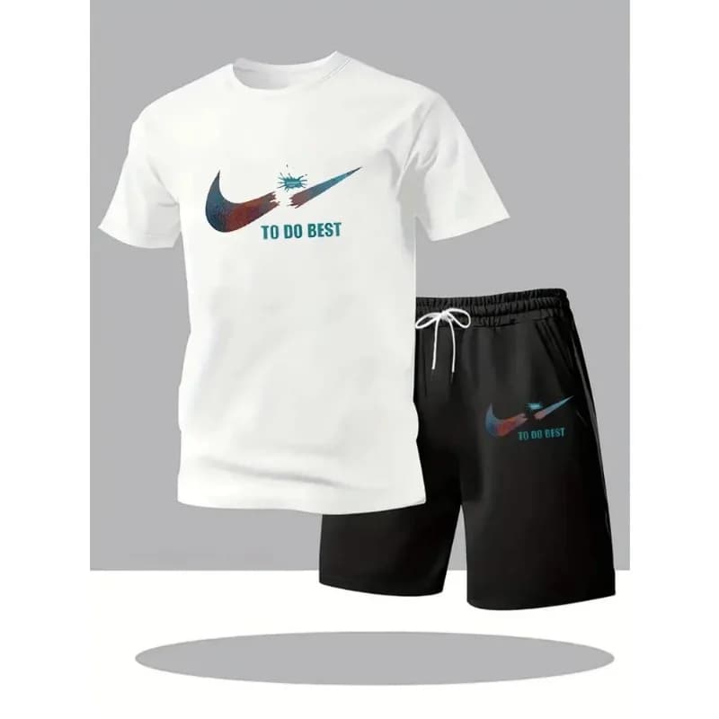 Completo da uomo - set due pezzi alla moda - abbigliamento sportivo - abbigliamento casual da corsa - set con pantaloncini a maniche corte - nuovo outfit sportivo