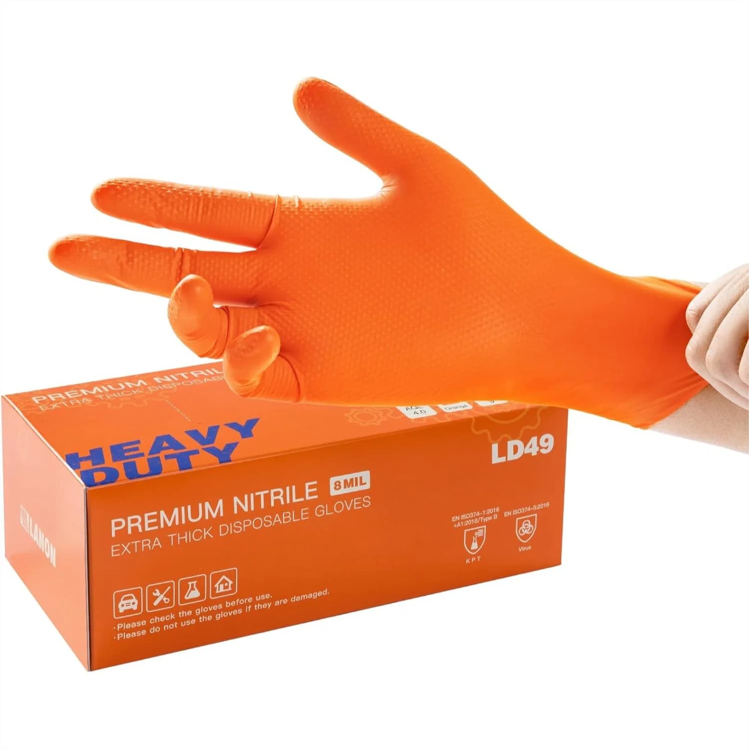 Guanti in Nitrile Monouso Arancioni 8mil Resistenti per Meccanici, Sicuri per Alimenti, Senza Lattice, Senza Polvere, Testurizzati a Diamante, Taglia Grande