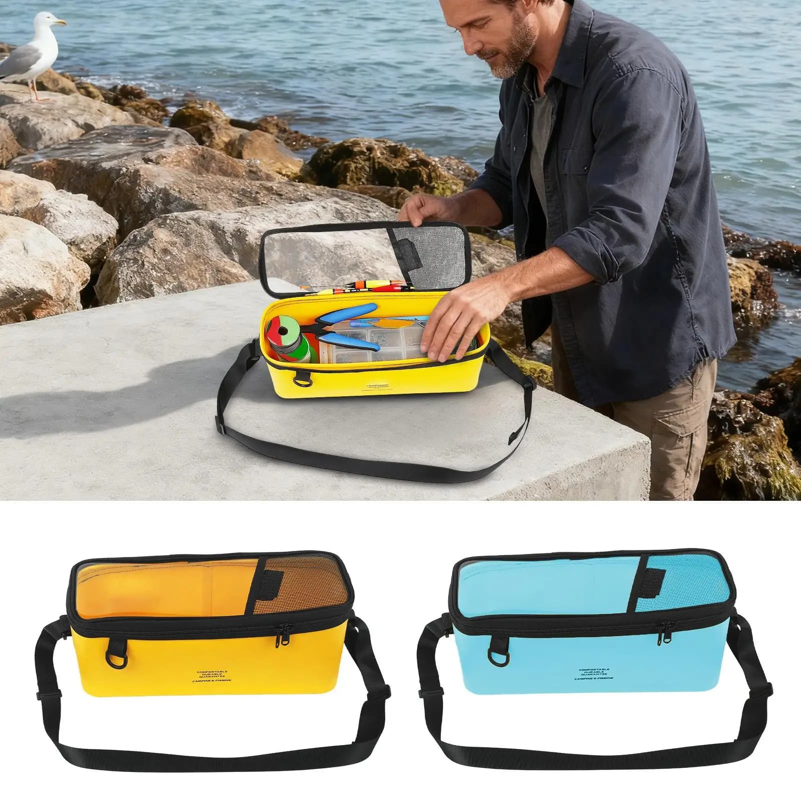 New Large Bag for Fishing Equipment Multi-part Crossbody Bag Durable Storage for Equipment, Freshwater River Boat Fishing