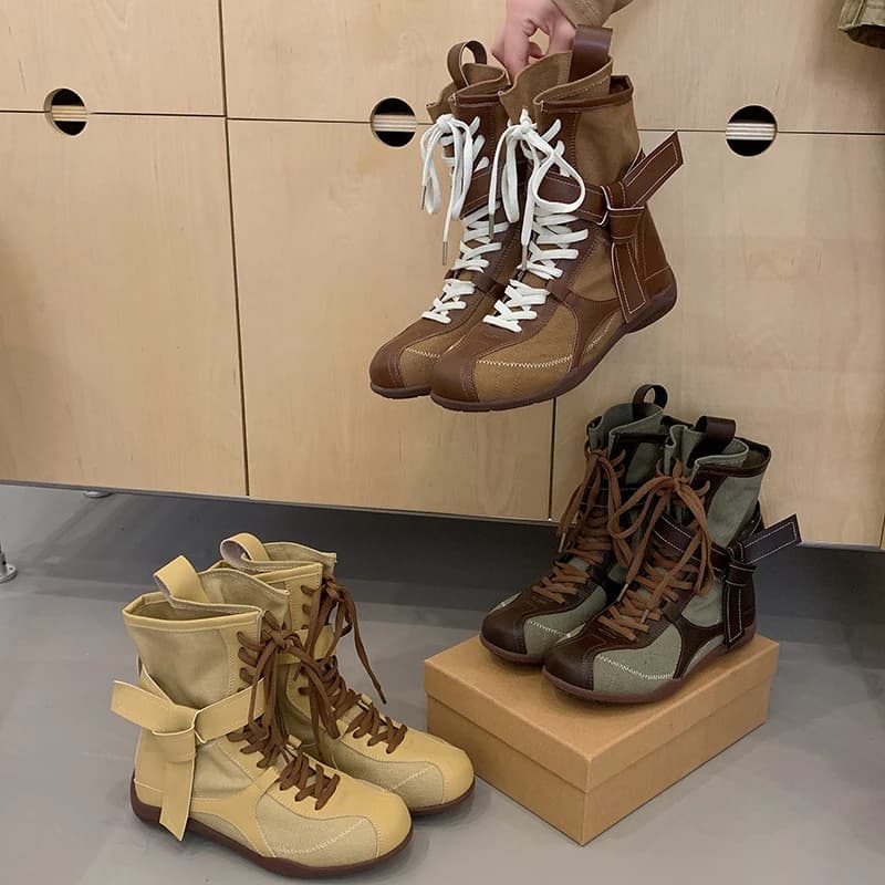 Glued Lace-up Stylish Short Boots, 2026 New Model Mid-calf Boots