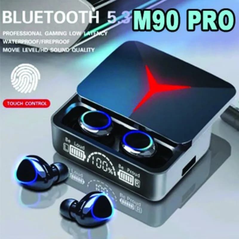 Cuffie Wireless TWS M90 con Coperchio Scorrevole, Auricolari da Gaming Bluetooth 5.3, Stereo, Sportivi, con Display Digitale LED