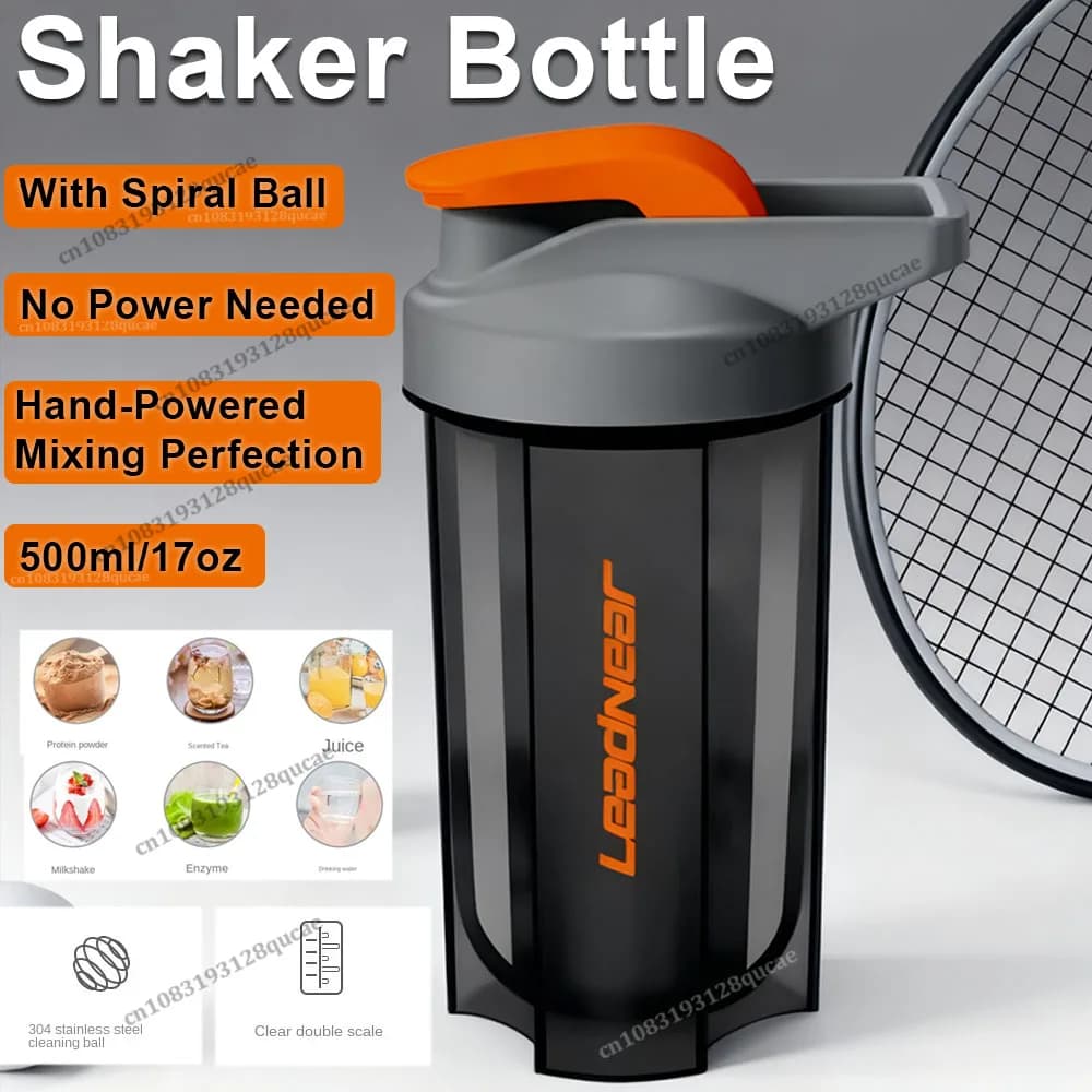Portable cup for mixing protein powder to shake outdoors + spiral ball Bottle for drinking fitness Bottles for stirring Sports water bottle leak proof