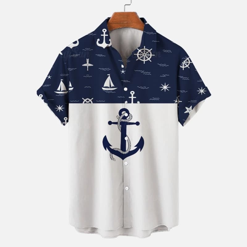 2024 camicia da uomo 3d Boat Anchor Stripe Print camicie hawaiane per uomo Daily Casual manica corta abbigliamento oversize allentato