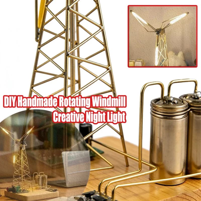 Decorative Night Lamp Fai-da-Te Shaped Wind Mill Rotating, Artistic Ornament Mechanical Anti-Reflection for Bedside Table, Bedroom, Dormitory