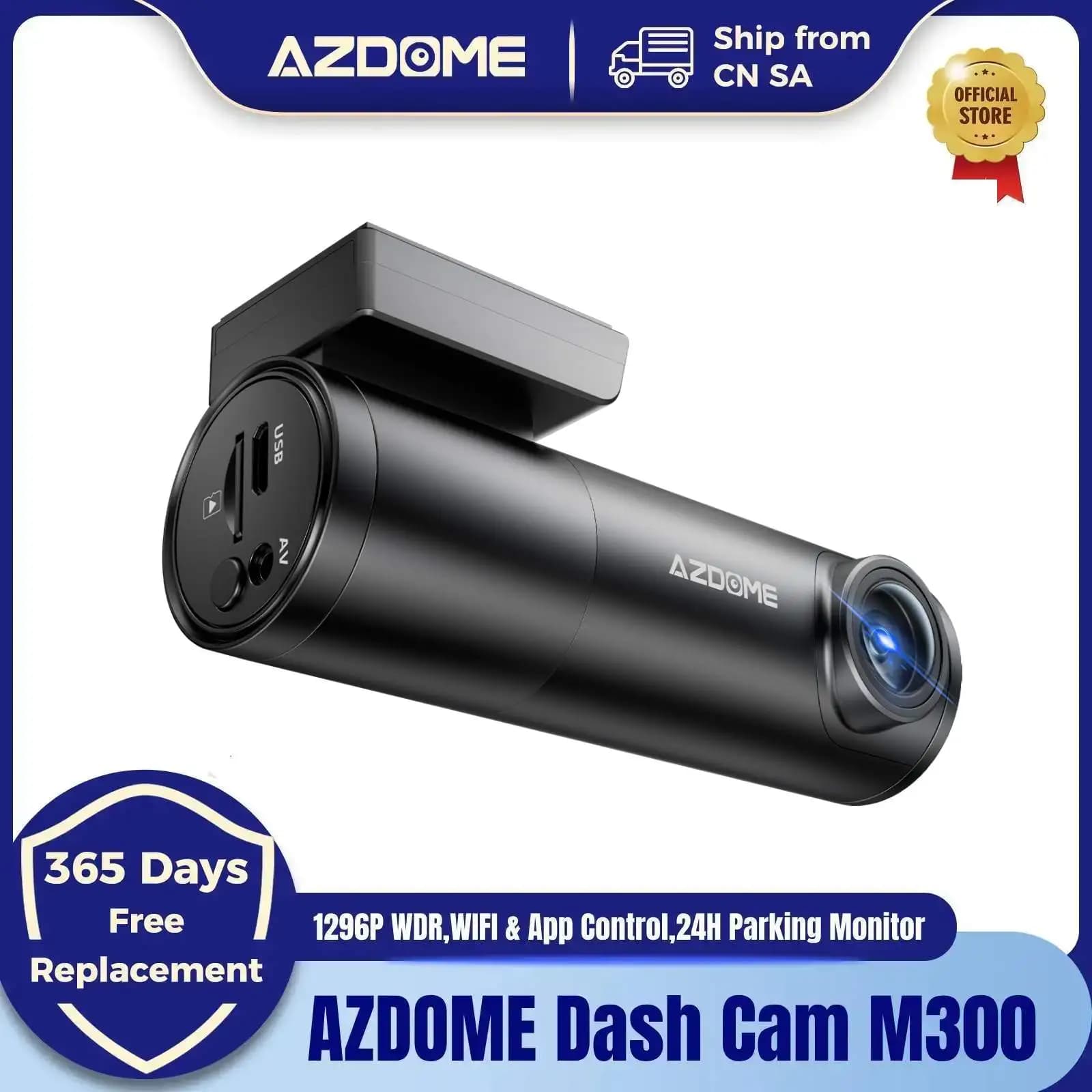 AZDOME M300 Dash Cam 1296P WDR Telecamera per Auto 150° ° Telecamera da cruscotto FOV con controllo WiFi tramite app, controllo vocale in inglese, modalità parcheggio 24H