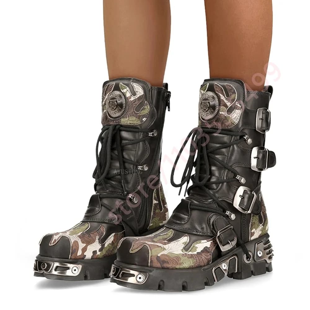 Motorcycle boots with buckle for mymetic belt punk rock 2025 Short boots with laces with round rivets with thick soles New fashion casual sports boots