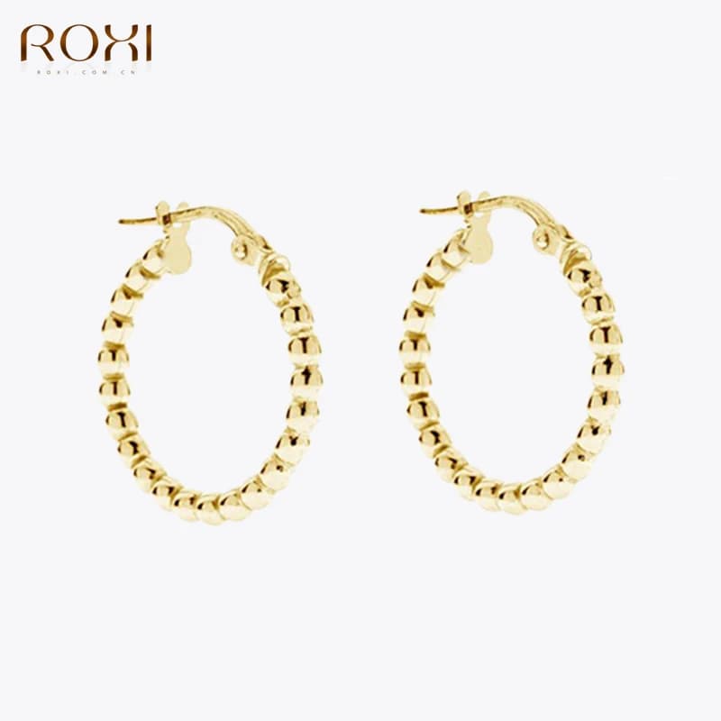 ROXI INS Round Small Beads Hoop Earrings for Women Girls Earrings Cartilage 925 Sterling Silver Jewelry Pendientes Earings Aros