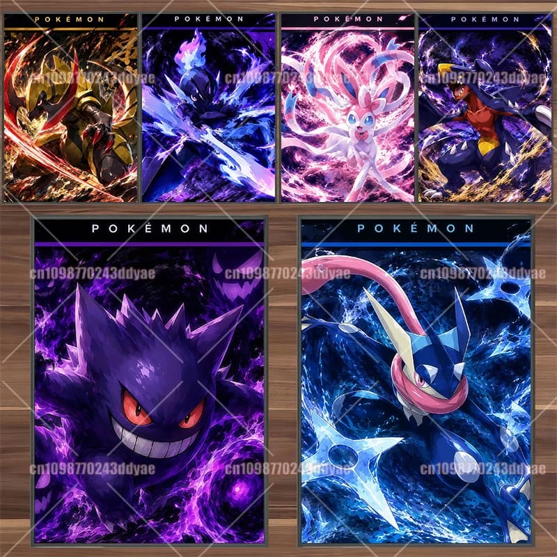 Anime Pokemon Character Original Painting Dark Thick Coating 8K HD Posters and Murals Abstract Art Pictures Home Decoration