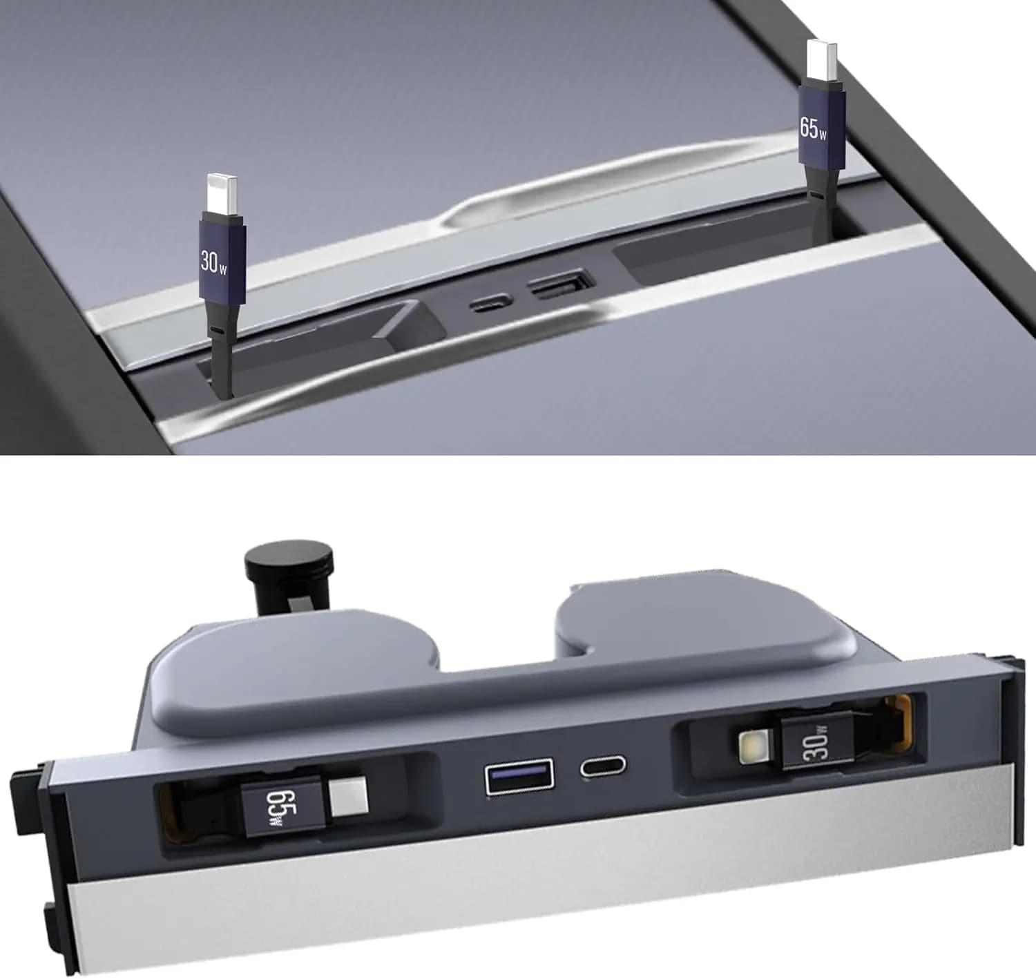 Hub USB per Tesla Model 3 Highland Model Y Juniper 4 in 1, caricatore per telefono retrattile per console centrale, stazione di ricarica rapida.