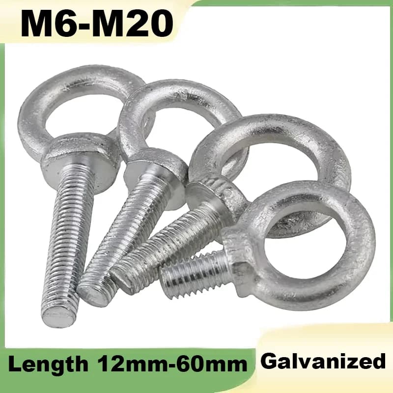 1PCS Galvanized Eye Bolt M6 M8 M10 M12 M14 M16 M18 M20 Marine Lifting Eye Screws Ring Loop Hole For Cable Rope Eyebolt