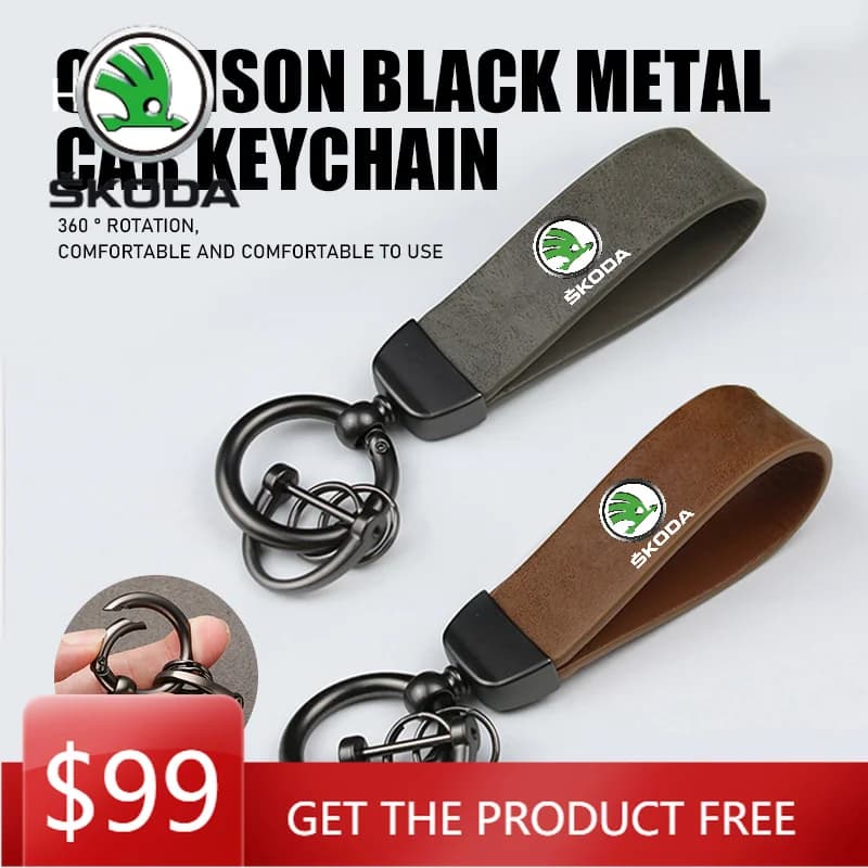3D Metal Leather Car Keychain Key Ring Auto Emblem Accessories For Skoda Kamiq Karoq Octavia 2 3 Rapid Scala Kami Fabia VII VRS