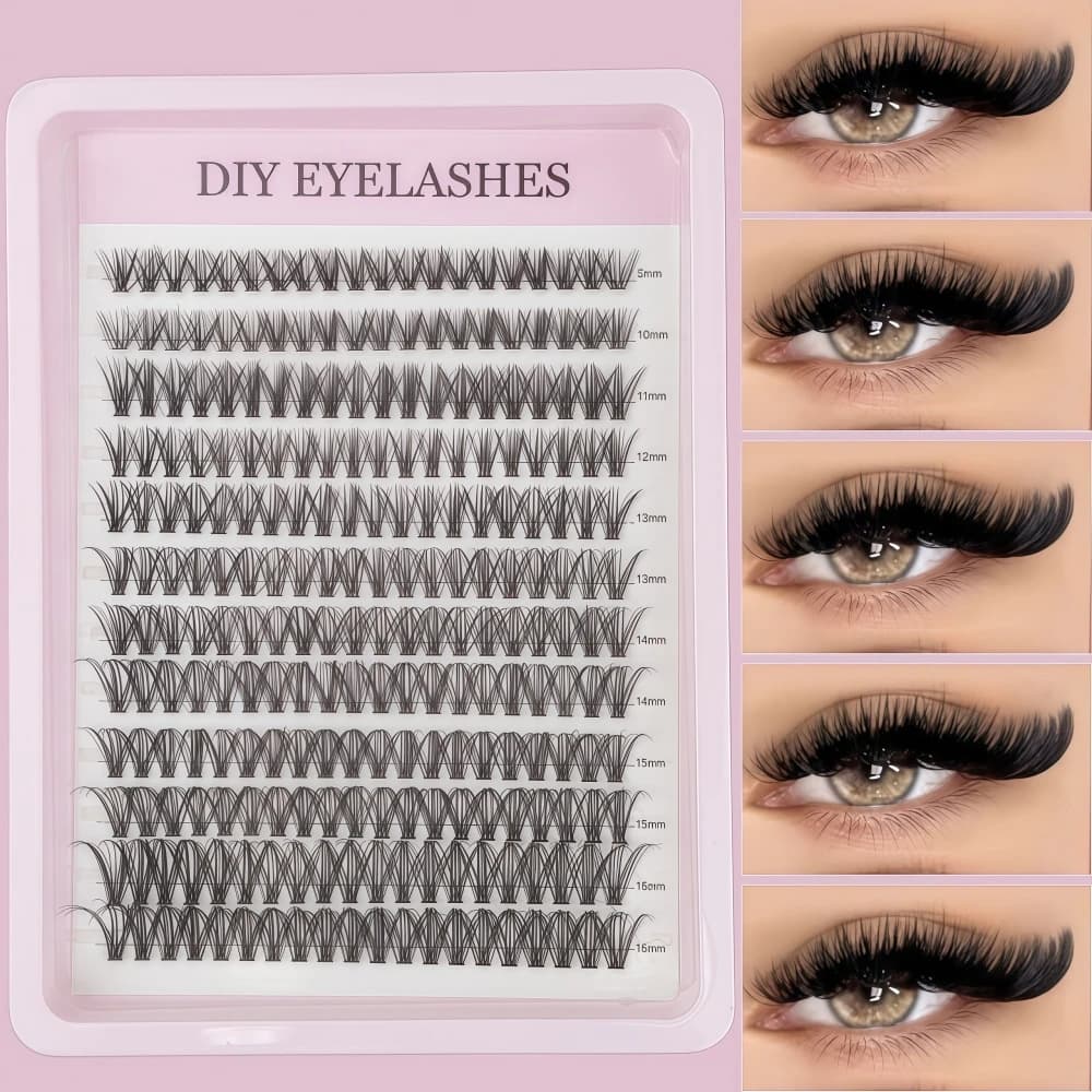 240 Clusters False Eyelashes, Natural Look Black, DIY At-Home Application, 10-16mm Mixed Length, Beginner-Friendly, Reusable, Pe